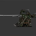 Multi Barrel Metal Weapon With Rotating Base Mechanical Structure And Green Red Components 3d model