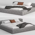Modern Gray Platform Double Bed With White Sheets Brown Cushion And Gray Blanket 3d model