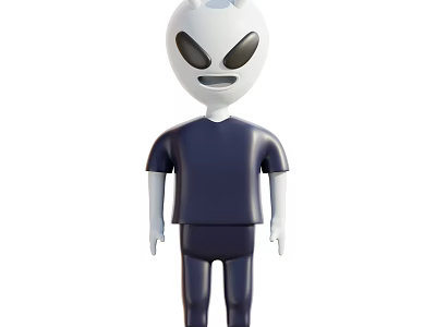 Cartoon Alien Decorative Ornament Set with White Head Black Big Eyes Blue Outfit Minimalist Design 3d model