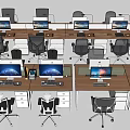 Modern Office Workspace With Multiple Desks Computers And Ergonomic Chairs 3d model