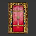 Ornate Red Door Furniture With Decorative Frame Colorful Patterns And Metal Door Knocker