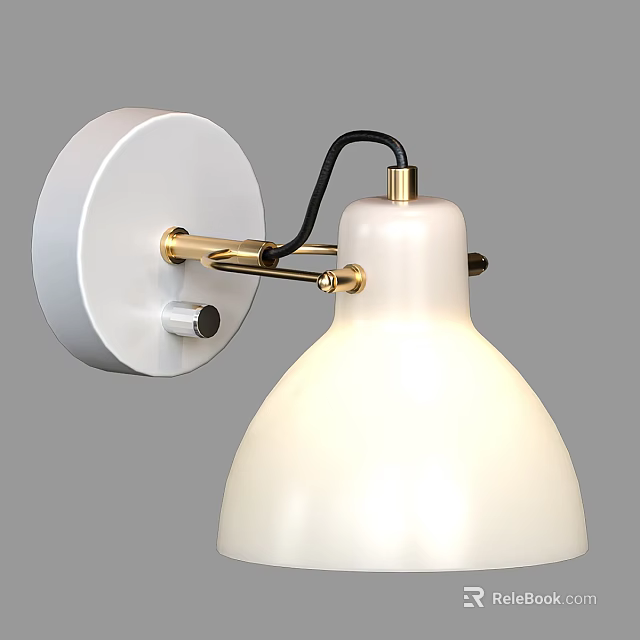 Modern Minimalist Wall Lamp With White Lampshade Golden Bracket And Circular Base 3d model 