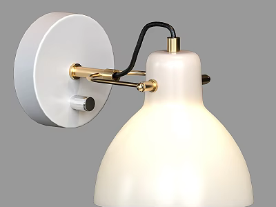Modern Minimalist Wall Lamp With White Lampshade Golden Bracket And Circular Base 3d model