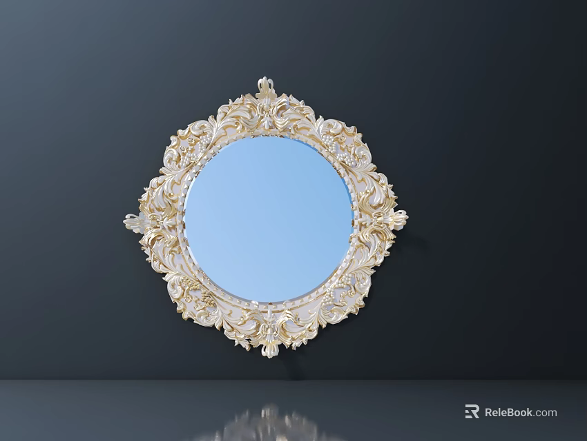 Ornate Carved Frame Round Mirror With Intricate Decorative Patterns For Wall Decor 3d model 