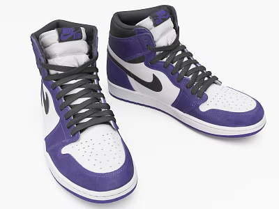Stylish High Top Nike Shoes With Purple White Black Color And Swoosh Logo 3d model Stylish High Top Nike Shoes With Purple White Black Color And Swoosh Logo 3d model