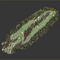 Detailed Golf Course Model With Green Lawn Winding Fairways And Trees