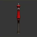 Red Fire Hydrant Structure With Brown Post In Building Exterior Design