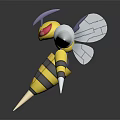 Yellow Striped Insect Creature 3D Model With Purple Horns Red Eyes White Wings And Spikes