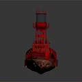 Red Water Transport Ship With Lighthouse Tower And Deck Structure Design