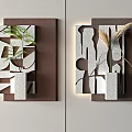 Modern Wall Decor With Geometric Patterns Green Plant Dry Grass And Illuminated Design For Home