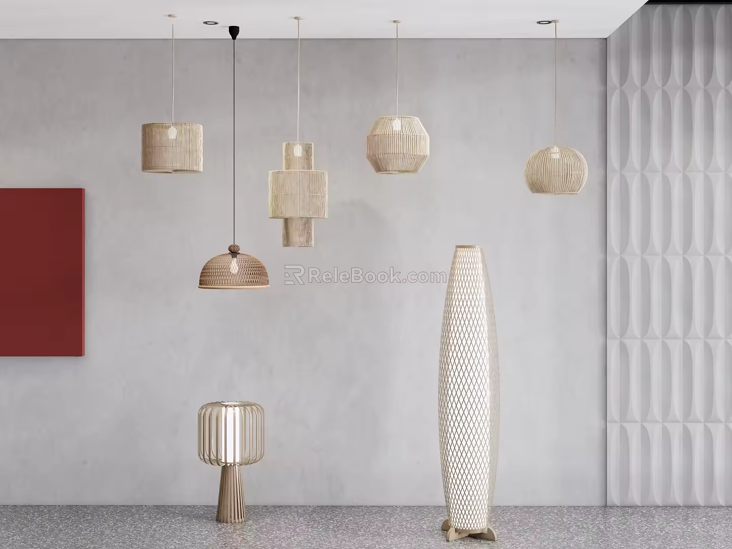 New Chinese-style rattan lamp rattan chandelier floor lamp 3d model