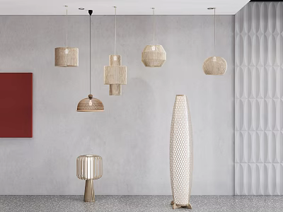 New Chinese-style rattan lamp rattan chandelier floor lamp 3d model