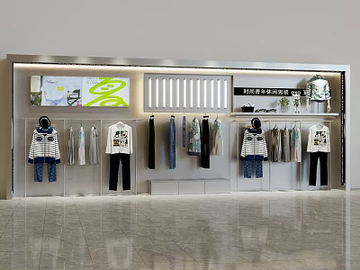 Modern Clothing Store Interior With Hanging Apparel And Display Racks Design 3d model