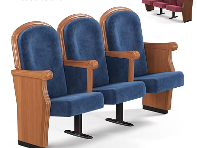 Comfortable Blue Leisure Chairs With Wooden Armrests Three In A Row 3d model