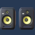Pair of KRN Black Speakers With Yellow Driver Units For Audio Experience