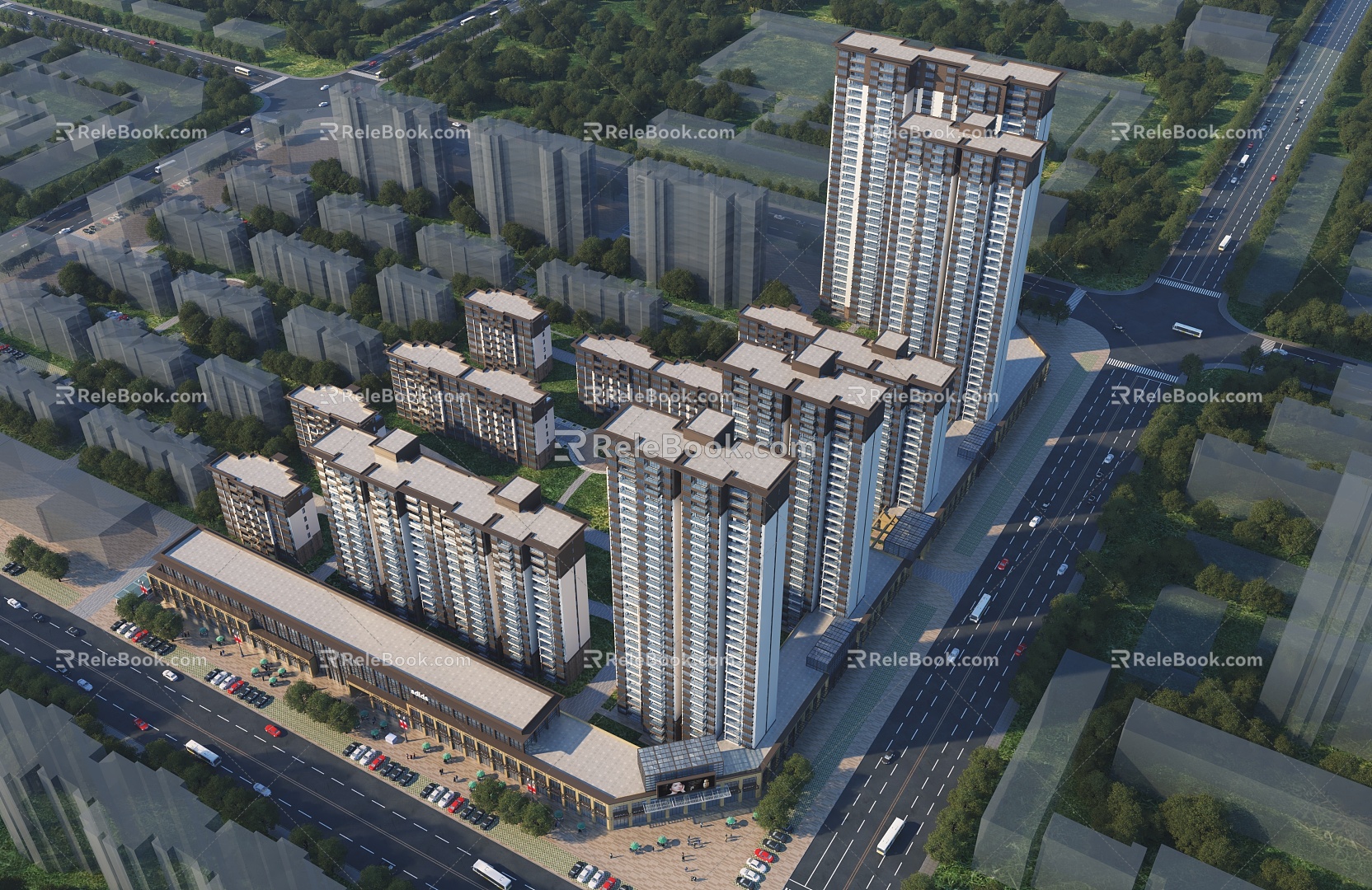 Residential Quarter Bottom Business Corner Commercial New Residential High-rise Residential Quarter Landscape 3d model