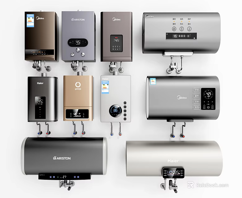 Multiple Styles Of Electric Water Heaters For Home Use With Sleek Designs And Digital Displays 3d model 