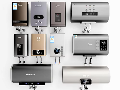 Multiple Styles Of Electric Water Heaters For Home Use With Sleek Designs And Digital Displays 3d model