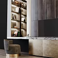 Modern TV Background Wall Design With Wooden Panels Storage Cabinets And Gold Accents