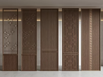 Intricate Wooden Interior Wall Panels With Various Carved Patterns And Designs 3d model