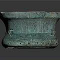 Ancient Style Bronze Furniture Decorative Basin with Green Patina Intricate Carvings and Loop Handles