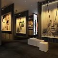 Stylish Hallway With Wooden Walls Black And White Artworks White Benches And Dark Carpet