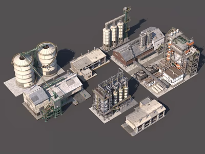 Industrial Complex Buildings With Storage Tanks Pipeline Structures And Factory Facilities 3d model