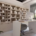 Modern Living And Dining Room Interior With Curved Sofa Round Rug And Bookshelves