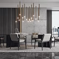 Modern Dining Table Set With Chairs Pendant Lights Gray Wall And Large Window 3d model