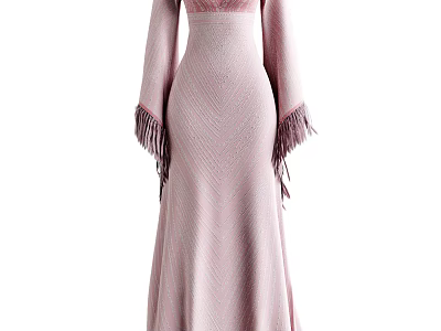 Elegant Pink Knitted Long Sleeve Dress With Fringe Details And Chevron Pattern 3d model