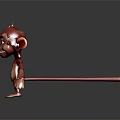 3D Cartoon Red Monkey Character With Green Eyes Playful Expression Standing Pose Slender Limbs