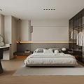 Modern Bedroom Interior With Large Bed Built in Wardrobe Dressing Table And Ambient Lighting 3d model