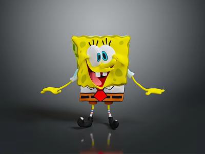 Yellow Smiling SpongeBob SquarePants Cartoon Character With Open Arms And Black Shoes 3d model
