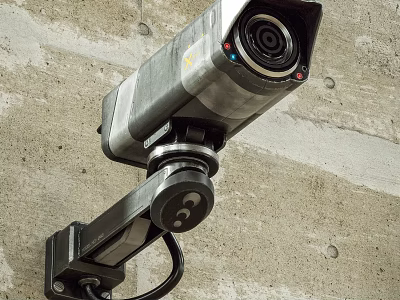 High Definition Projection Monitoring Camera Mounted On Concrete Wall With Metal Bracket 3d model