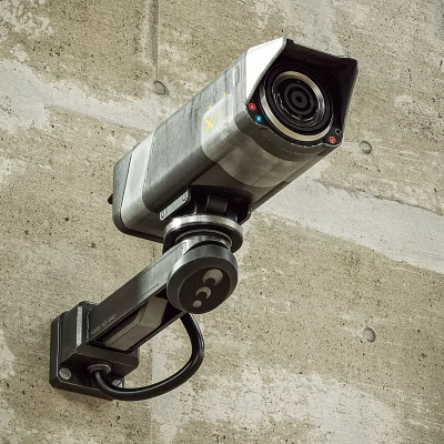 High Definition Projection Monitoring Camera Mounted On Concrete Wall With Metal Bracket 3d model