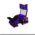 Purple Arcade Gaming Machine With Comfortable Seat Screen And Decorative Graphics