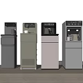 Four Elegant Gray Vertical Household Appliances In A Row On Wooden Floor