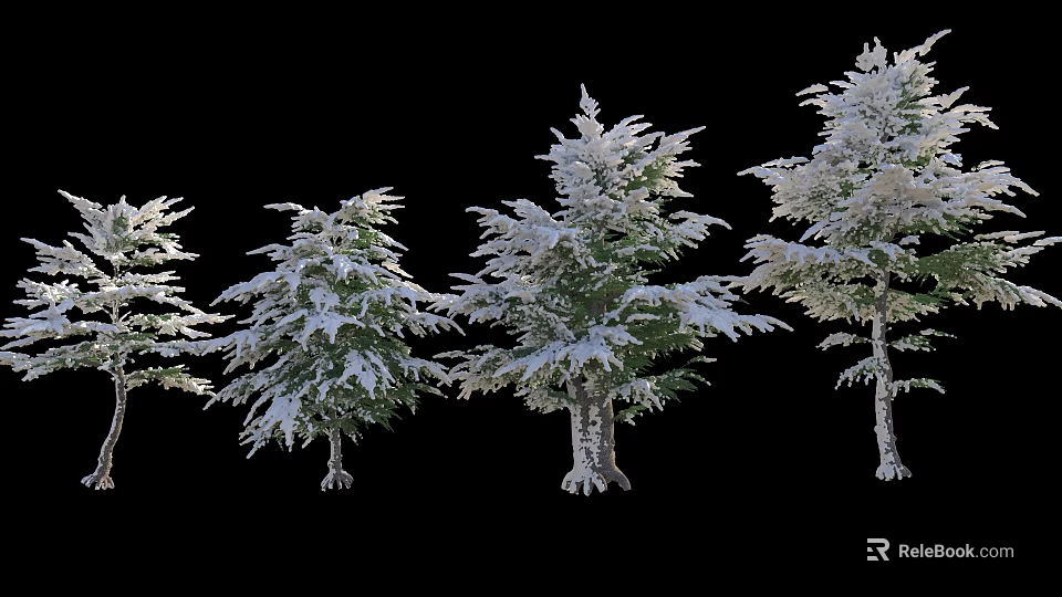 Tall Snow Covered Trees With White Frost On Branches And Brown Trunks 3d model 