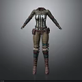 Woman Wearing Striped Corset Top Brown Pants And Strapped Boots With Decorative Details
