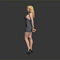 Blonde Woman in Gray Dress with Hands Behind Back and Black High Heels against Gray Gradient Background