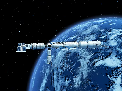 International Space Station Orbiting Earth With Stunning Blue Planet View In Space 3d model
