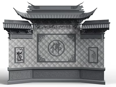 Traditional Chinese Screen Wall With Classic Roof Design Carved Buddha Character And Dragon Patterns 3d model