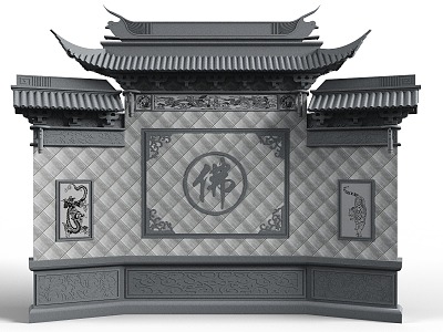 Ancient archway Chinese-style landscape wall, enclosing wall, photo wall, carved horse head wall, Chinese-style pattern, flower window, Chinese character, Chinese character, Chinese character, Chinese character pattern, Chinese character pattern, Chinese  3d model