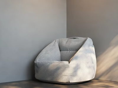 Gray Single Seater Sofa with Rounded Fabric Design in Modern Corner Interior and Sunlight Shadow 3d model
