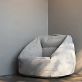 Gray Single Seater Sofa with Rounded Fabric Design in Modern Corner Interior and Sunlight Shadow 3d model