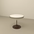 Stylish Modern Round Side Table With White Tabletop And Brown Base 3d model