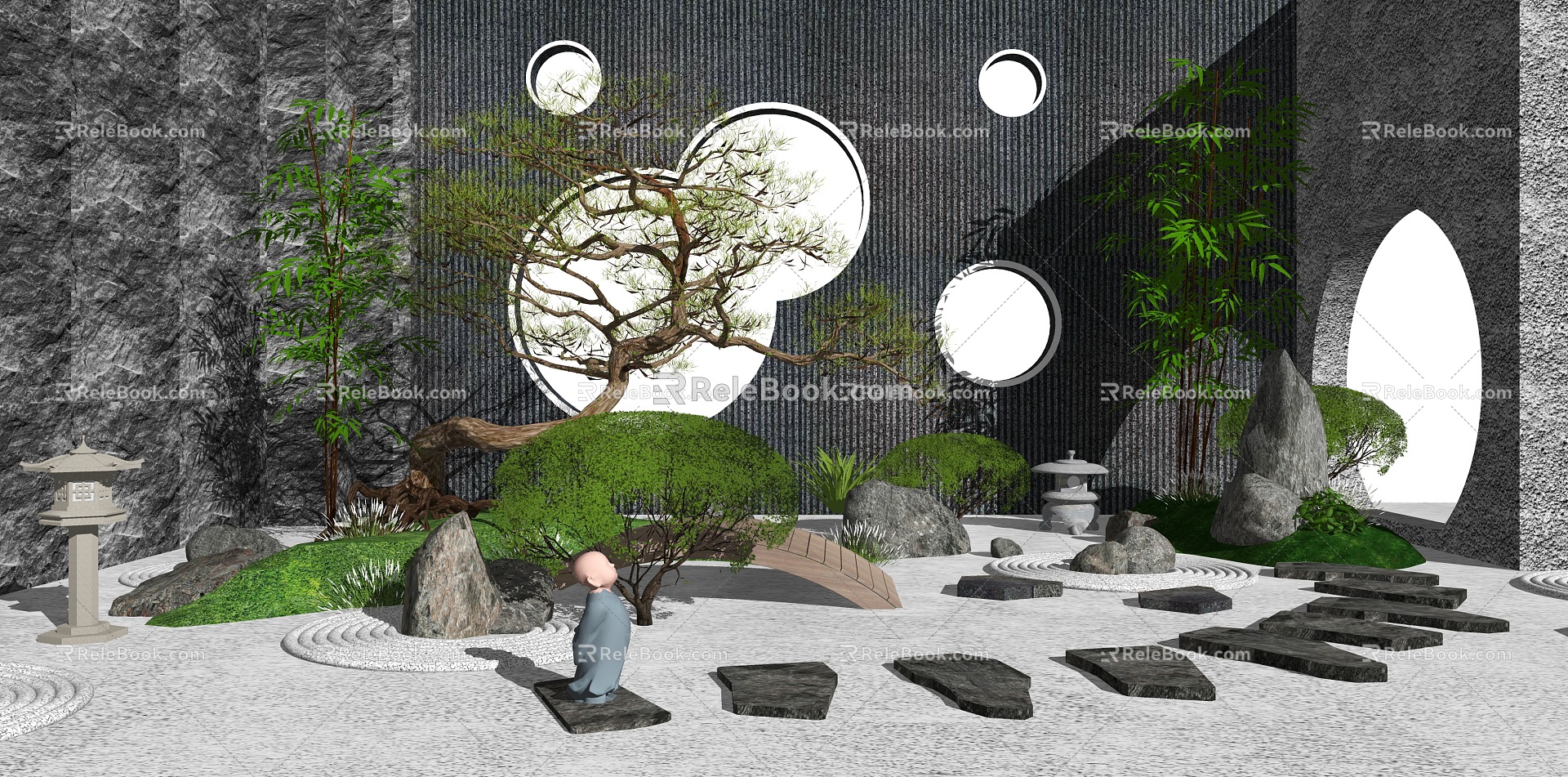 New Chinese style landscape sketch courtyard landscape sketch dry landscape 3d model