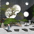 New Chinese style landscape sketch courtyard landscape sketch dry landscape 3d model