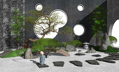 New Chinese style landscape sketch courtyard landscape sketch dry landscape 3d model