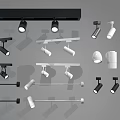 Modern Lighting Fixture Combinations With Track Lights And Spotlights In Black And White